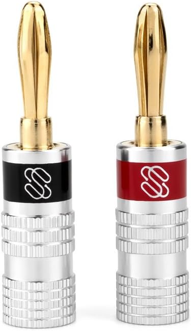 Sewell Silverback Banana Plugs, 24k Gold Dual Screw Lock Speaker Connector, 12 Pairs...