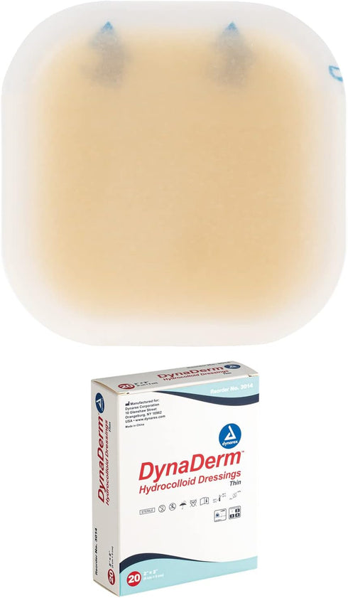 Dynarex DynaDerm Hydrocolloid Dressing, Sterile Moist Bandages Used for All Kinds of Wound, 2" x 2", Thin and Latex-Free, Pack of 20...