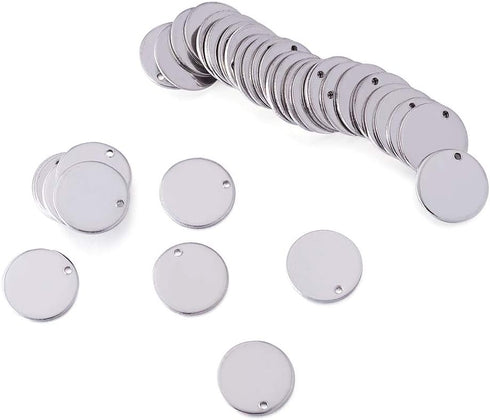 KISSITTY 100-Piece 5/9" Diameter (15mm) Blank Stainless Steel Stamping Tag Charms Stamping Blanks Smooth Polished Flat Round Disc Pendants 18 Gaug...
