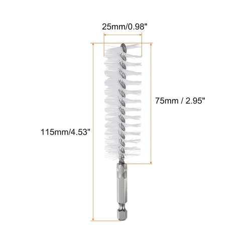 5Pcs Nylon Bore Brush 25mm Dia Cleaning Twisted Wire Brush Tube Pipe Cleaner with Handle 1/4 Inch Hex Shank for Tubes, Ports, Bearings...