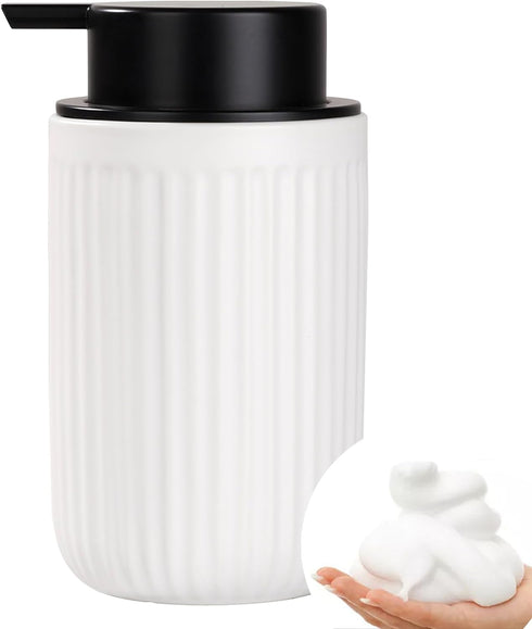BosilunLife Foam Hand Soap Dispenser - White Ceramic Foaming Soap Dispenser for Bathroom 12oz Refillable Liquid Lotion Soap Dispenser with rust-pr...