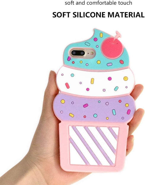 Cute iPhone 7 Plus Case, Ice Cream iPhone 8 Plus Case, iPhone 6 Plus Case, iPhone 6s Plus Case, Cupcakes 3D Cartoon Soft Silicone Full Protection ...