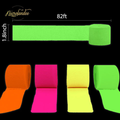 NICROLANDEE Blacklight Party Decorations - 4 Rolls Glow Crepe Paper Fluorescent Neon Streamers for Wedding, Birthday, Fiesta, Prom Dance, Party Ph...