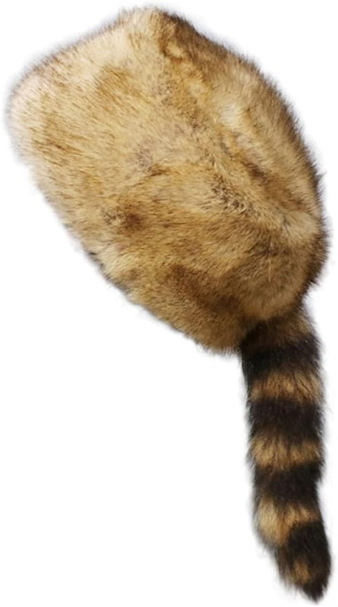 Faux Raccoon Tail Hat Novelty Winter Warm Fur Cossak Russian Style Skull Cap Brown...