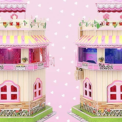 Rooftop Romance 3D Puzzle Dollhouse for Girls - Easy to Assemble 3-D Miniature Doll House Building Kit with LED Light for Kids - Educational Paper...