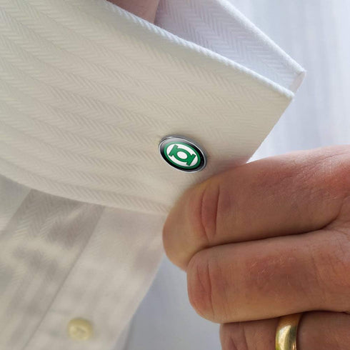 Green Lantern Logo Round Cufflink Set Silver Color...