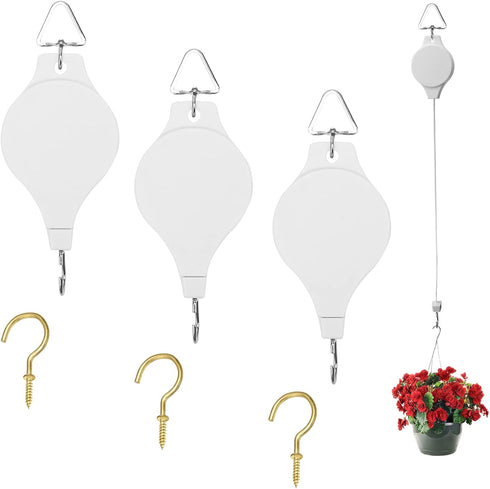 3 Pack Plant Pulley Hanger, Retractable Plant Hook Pulley, Adjustable Heavy Duty Plant Hanging Pulleys for Garden Baskets & Bird Feeder with 3 PCS...