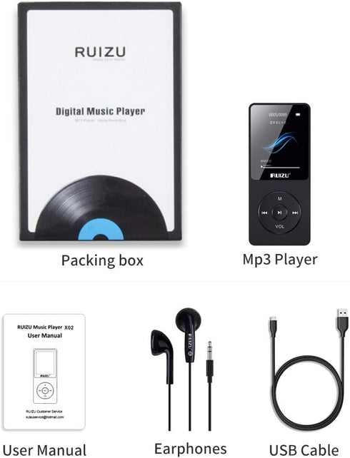 RUIZU 64GB MP3 Player with Bluetooth 5.3, Portable Music Player for Kids Sports Running, FM Radio, Voice Recorder, Equalizer, 80H Digital Audio Vi...
