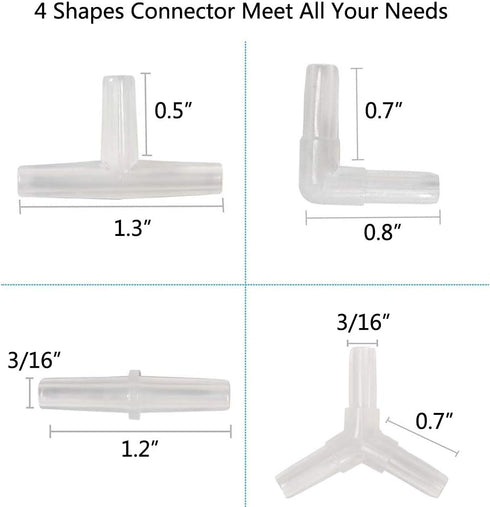 ALEGI Aquarium Air Valve Connector, Air Tubing Plastic Connector for 3/16 Airline Tube (4 Shapes 40Pcs)...