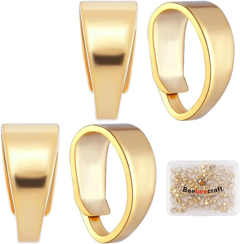 Beebeecraft 1 Box 100Pcs Real 24K Gold Plated Pinch Bail Connector Snap on Bails Dangle Pinch Clip Bail Clasp Pendant Pinch Bails Connector for Je...