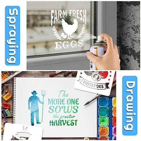 20 Pieces Farmhouse Stencils Reusable Farm Painting Stencils Farm Theme Drawing Art Template for Scrapbooking Drawing Tracing DIY Furniture Wall F...