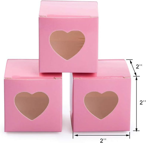 AWELL Pink Gift Boxes 2x2x2 inch with Clear Plastic Window for Candy Treat Gift Wrap Box Party Favor 50pc by MOWO...