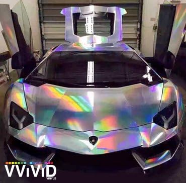VViViD Silver Holographic Chrome Vinyl Wrap Rainbow Finish Roll DIY Air-Release Adhesive Film (1ft x 5ft)...