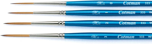 Winsor & Newton Cotman Short Handle Brushes, Set of 4, (Round 2 & 4, Rigger 1, One Stroke 1/4")...