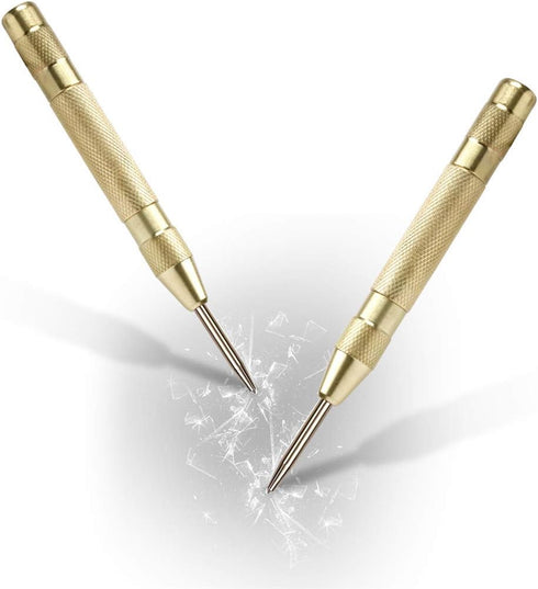 2 Pack Automatic Center Punch, Pamiso 5.1 Inch Spring Loaded Drill Punch Tool,Brass Window Spring Punch Tool, Fixed Point & Car Window Glasses Bre...
