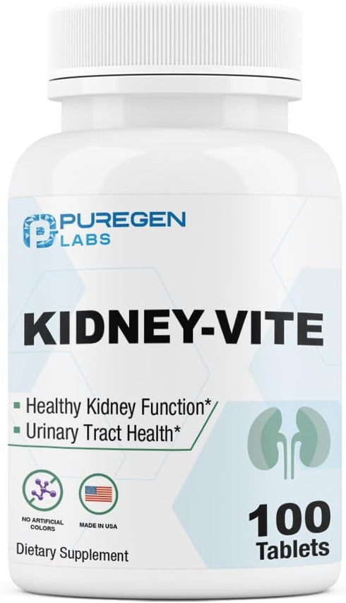 Puregen Labs Kidney-Vite | Premier Kidney, Renal Support | Non-GMO, Gluten-Free, No Artificial Color Additives - 100 Vegetarian Tablets...
