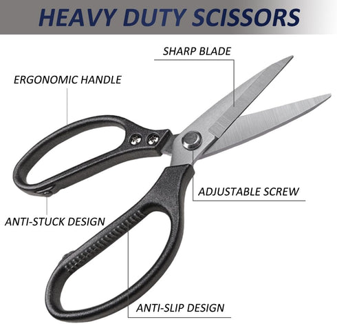 Stainless Steel Scissors Heavy Duty, Stainless Steel Scissors with Comfort Grip, All-Purpose Stainless Steel Scissors for Carpet, Cardboard, Leath...