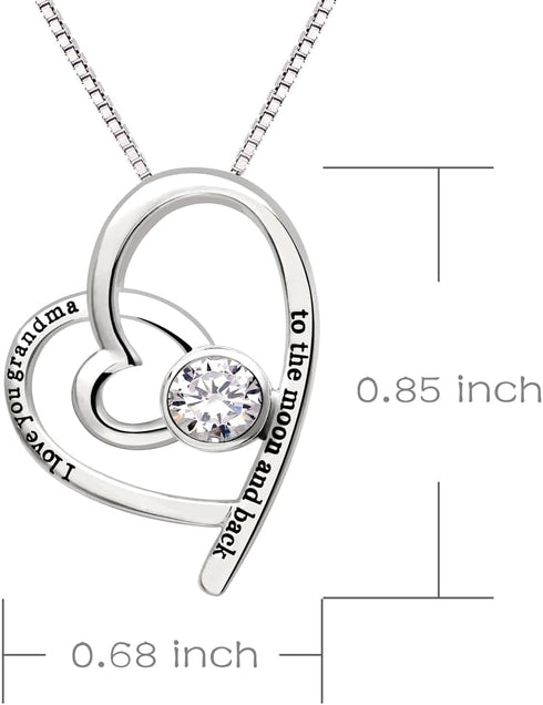 ALOV Jewelry Sterling Silver "I love you grandma to the moon and back" Love Heart Cubic Zirconia Pendant Necklace...