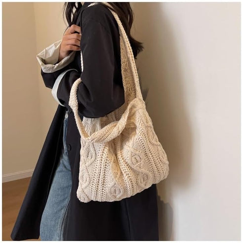 Women's Shoulder Handbags Cute tote bags Large knit bag Aesthetic Crocheted bags Shopping bag...