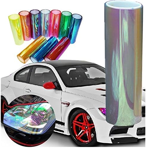 DIYAH 12 X 48 inches Self Adhesive Shiny Chameleon Headlights Tail Lights Fog Lights Films,Film Sheet Sticker,Tint Vinyl Film (Clear)...