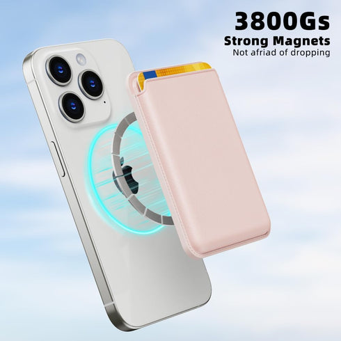 Magnetic Wallet for iPhone, Leather Magnetic Phone Wallet Mag Wallet RFID, Magnetic Wallet 3 Card Holder for iPhone 15/14/13/12 Series, Light Pink...