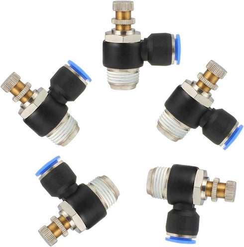Pneumatic Push to Connect Air Flow Control Valve, 10mm Tube OD x 1/2" Male BSP Thread, Elbow 90 Degree Switch Valve Adapter Fitting (Pack of 5)...