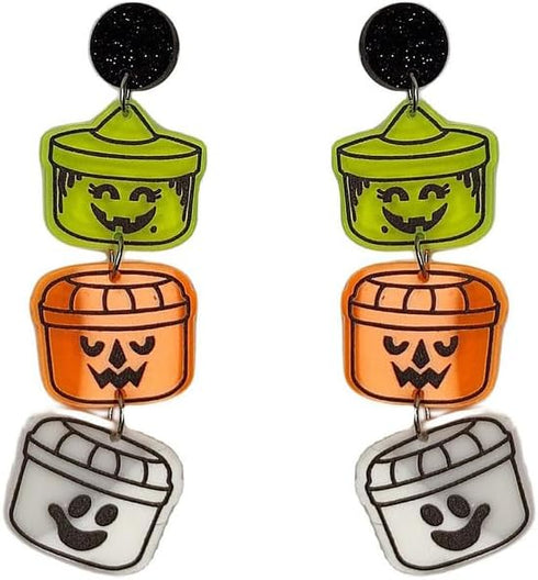 Halloween Basket Earrings for Women and Teen Girls Cute Lightweight Acrylic Dangle Earrings...