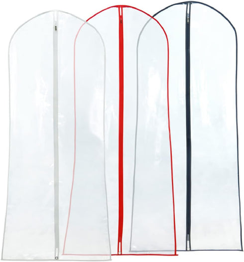 HANGERWORLD 72inch Long Dress Bag Garment Protector Covers - Pack of 3, Showerproof Clear PEVA Plastic, Mixed Color Trim...