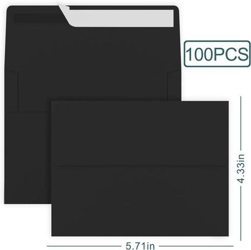 100 Pack A2 Envelopes, Black Envelopes Self Seal, Printable Envelopes for Invitation, Baby Shower, Birthday Party, Wedding, Postcards, Mailing, Gr...