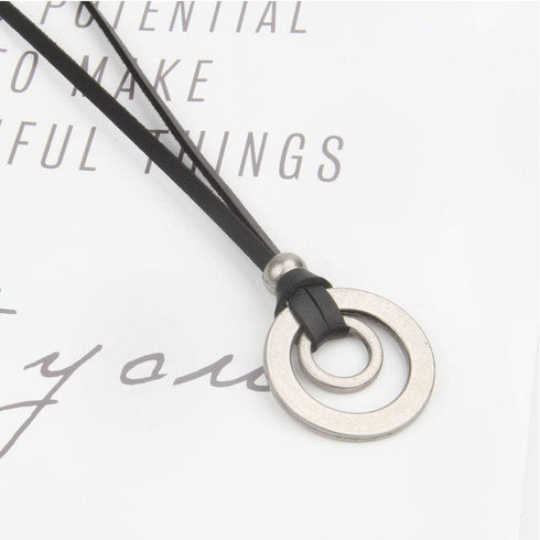 JczR.Y Leather Necklace for Men Double Circle Rings Leather Rope Pendant Necklace Punk Leather Chain Disc Ring Necklace Vintage Jewelry Gift...