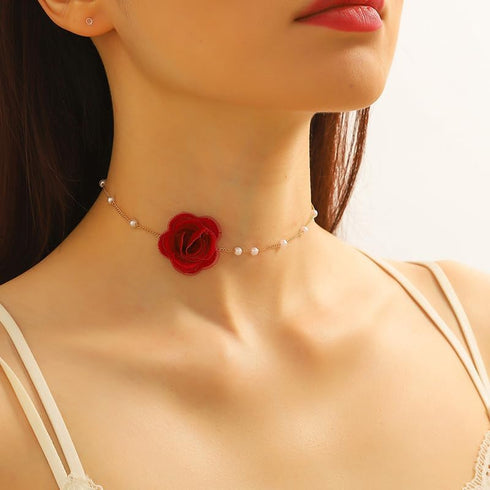 Vintage Flower Choker Necklace with Baroque Pearl Handmade Rose Floral Sexy Plated Collar Neck Chain Bridal Party Neck Jewelry for Women...