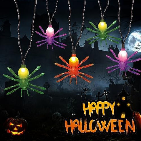 Spider String Lights for Halloween, 8.5 Ft Spider String Lights with 10 LEDs Colorful Spider Lights Perfect for Parties, Yard Door, Bars, Black Wi...