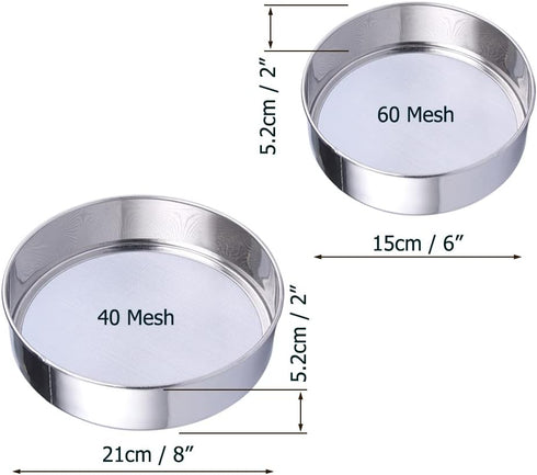 Sieve Fine Mesh, Stainless Steel Round Sifter for Baking, Flour Sieve, 8 Inch 40 Mesh and 6 Inch 60 Mesh, 2PCS...