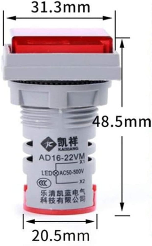 Digital Display AC Voltage Indicator, 22mm Square Head LED Voltage Tester AC50~500V Voltmeter Monitor (Green)...