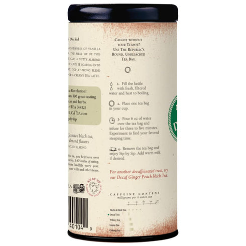 The Republic of Tea - Decaf Vanilla Almond Black Tea Tin, 50 Tea Bags, Environmentally- Friendly Decaffeinated Tea...