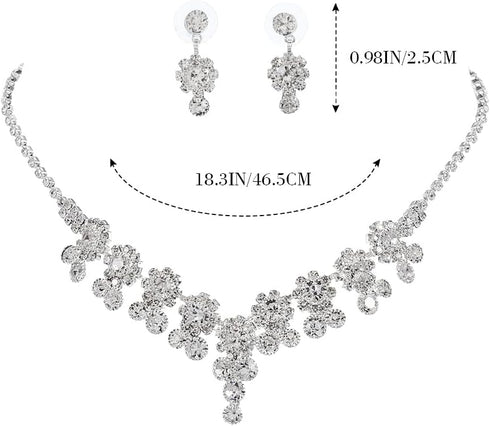 Yean Silver Wedding Jewelry Sets Rhinestone Necklace and Earring Set Crystal Prom Jewelry Sets for Women...