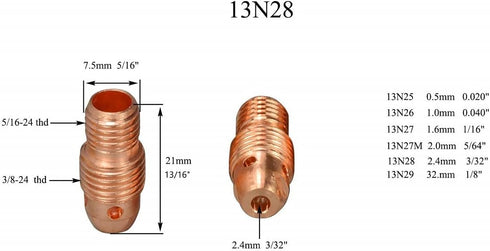 RIVERWELD TIG Collet Body 13N28 13N23 (3/32" & 2.4mm) Assorted Size Kit Fit SR PTA WP 9 20 25 TIG Welding Torch 15pcs...