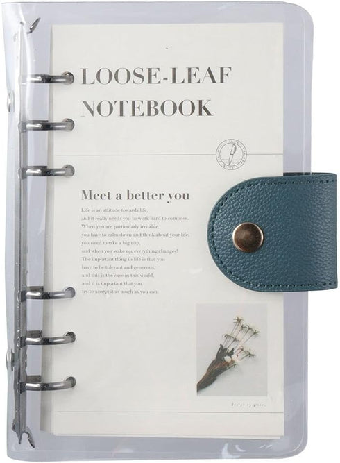 Clear PVC A6 6-Ring Refillable Binder Cover, with 90 Sheets Papers Transparent Notebook Cover, 6-Ring Notebook Round Ring Binder Pocket with Snap ...