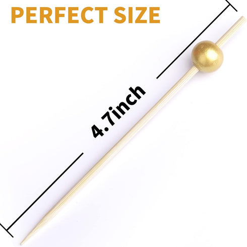 200PCS Cocktail Picks, Fancy Toothpicks for Appetizers, Decorative Bamboo Skewers for Appetizers Drinks Fruit, 4.7 Inch Long Wooden Gold Pearl Foo...