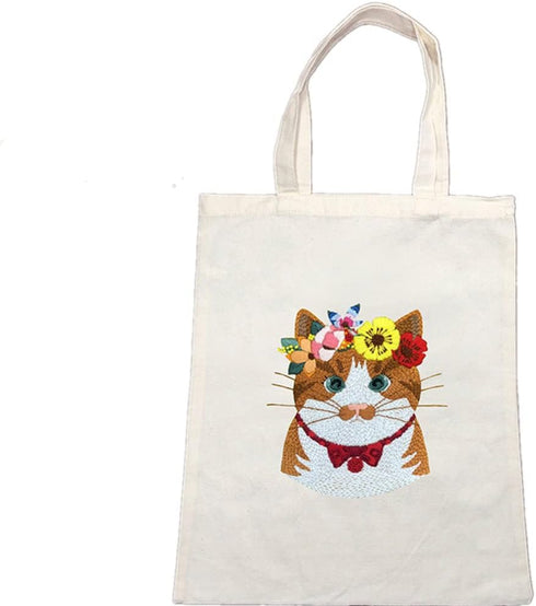 Gigicloud Embroidery Kit for Beginners Adults, Cartoon Animal Pattern Canvas Tote Bag DIY Canvas Bag Cross Stitch Kits Water-Soluble Printing DIY ...