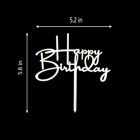 Happy Birthday Cake Topper for Birthday Party Decorations, Off-white Acrylic...