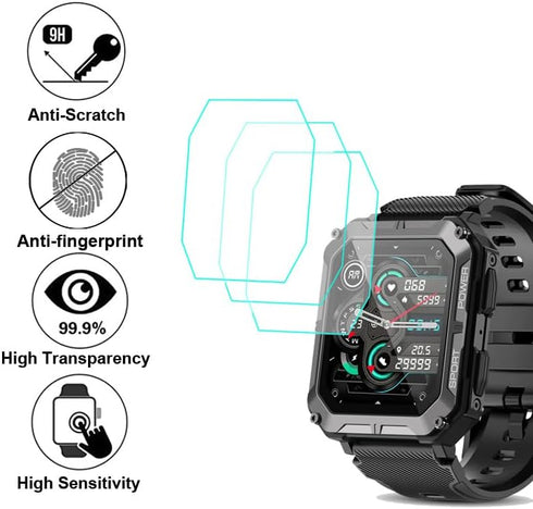 Tempered Glass Screen Protector Compatible with PUREROYI C20PR 1.83” Rugged Smart Watch, 3pcs, 9H...