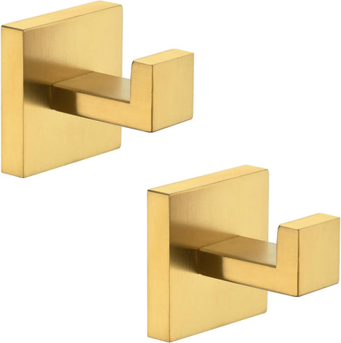 Angle Simple Towel Hook Brushed Gold 2 Pack, 304 Stainless Steel Square Robe Hook for Bathroom...