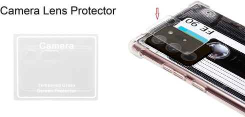 Case for Galaxy Note 20 Ultra with Reinforced Corners TPU Soft Bumper Retro Cassette Tape Case + Camera Lens Protector...