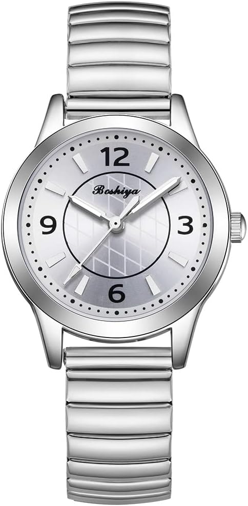 BOSHIYA Women's Stretch Band Watch Easy Reader 30mm Analog Quartz with Stainless Steel Elastic Strap Waterproof Ladies Wristwatch Gold/Silver...