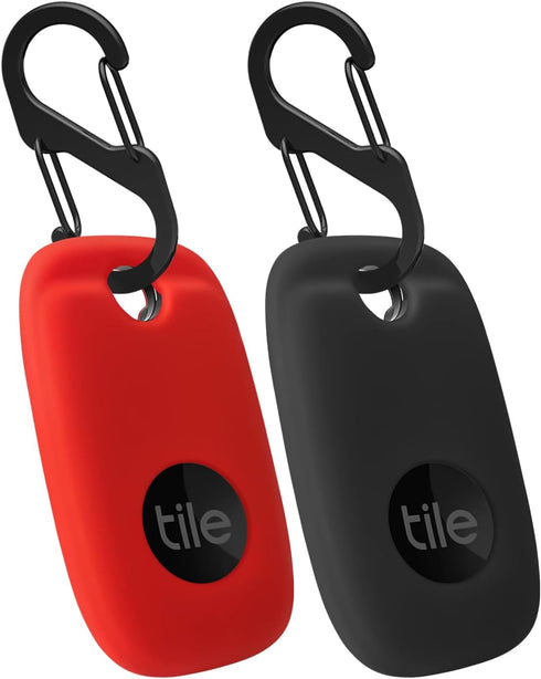 Geiomoo Silicone Case for Tile Pro 2022 Tracker, Soft Flexible Scratch Resistant Cover with Carabiner (2 Pack Red+Black)...