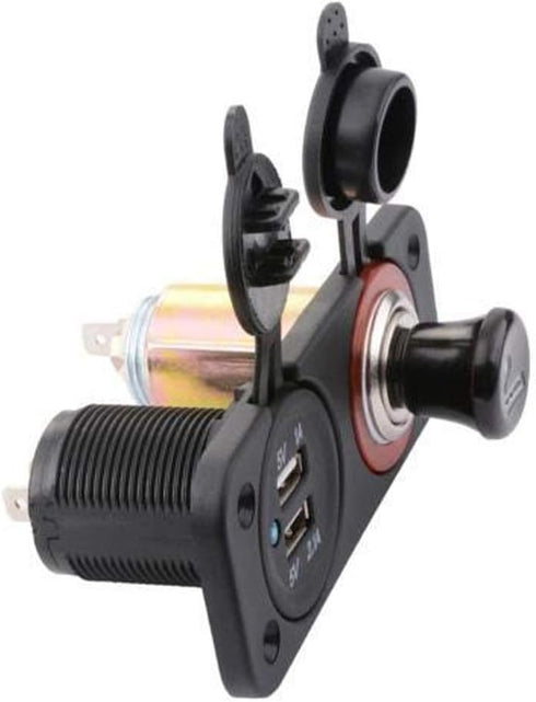 MMOBIEL Universal Waterproof Two Hole USB Charger Power Socket 12V-24V 5V 2.1A and Cigarette Lighter incl Wiring Kit......