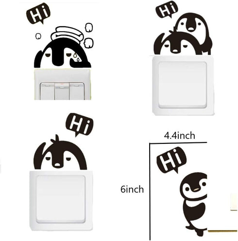 Removable Switch Stickers - 4 Cute Penguins Cartoon Wall Stickers, Light Switch Decals, Family DIY Decor Art Stickers for Kids Bedroom, Office Hom...