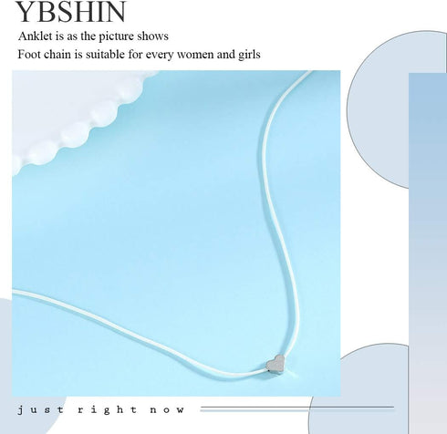 YBSHIN Boho Layered Anklets Silver Heart Ankle Bracelet Beach Foot Chain for Women...
