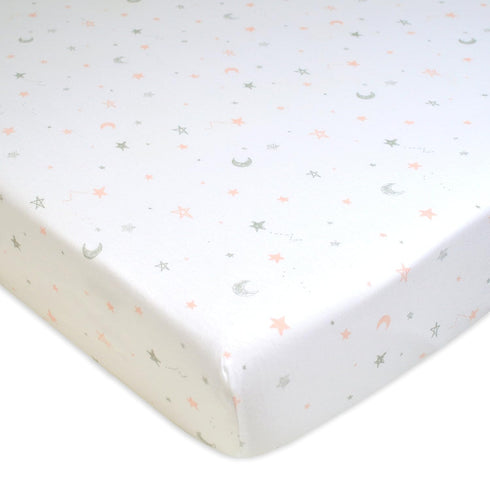 American Baby Company 100% Natural Cotton Fitted Crib Sheet 52" x 28" - Soft, Breathable, Hypoallergenic & Gentle Toddler Bed Sheet, Pink Stars an...